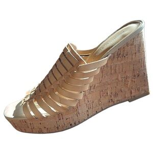 Franco Sarto Rosely Cork Wedge Platform woven leather Almond 8.5 M